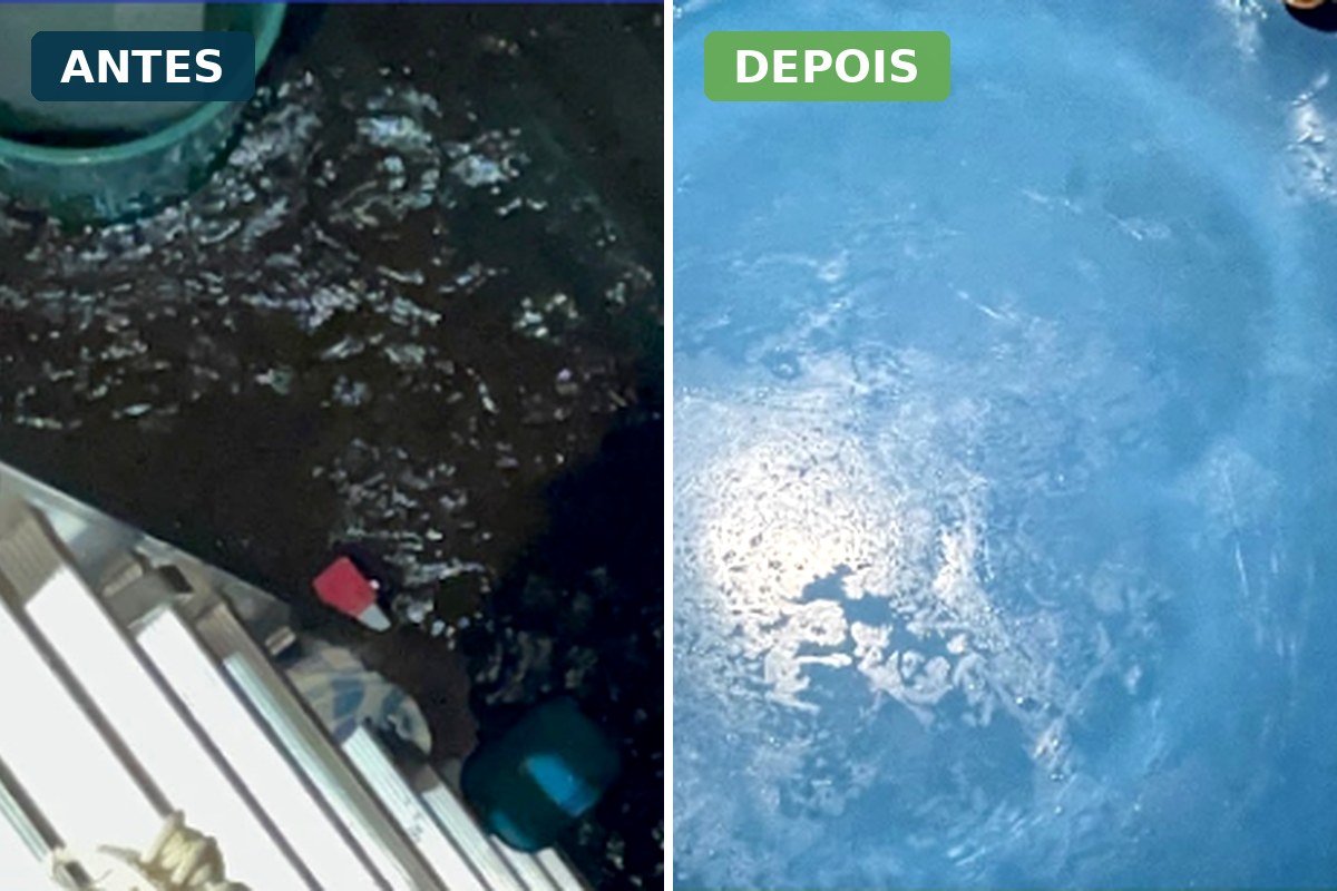 Antes e depois da limpeza de caixa d'água